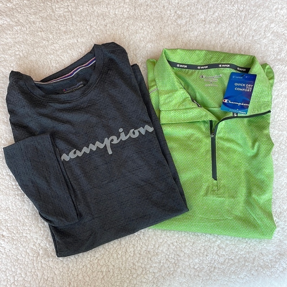 💚 LOT OF 2  Men’s Champion Vapor Quarter Zip & Mesh Graphic Tee, Size M